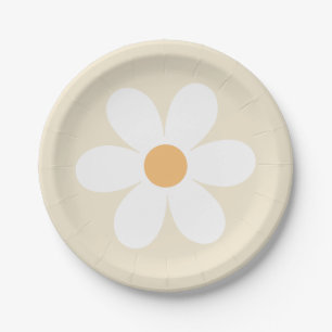 Retro daisy tan boho paper plate