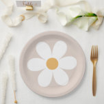 Retro daisy  tan pink boho paper plates<br><div class="desc">Retro inspired first birthday plates with 70's style daisies and boho fonts and colours.</div>