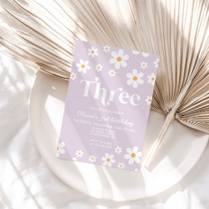 Retro Daisy THREE Floral 3rd Birthday Invitation