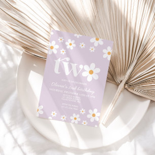 Retro Daisy Two Floral 2nd Birthday Invitation