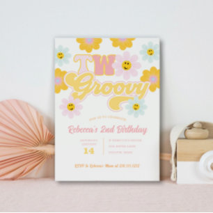 Retro Daisy Two Groovy Second  Birthday Invitation