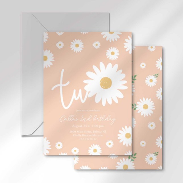 Retro Daisy Two Groovy Second Birthday Invitation (Creator Uploaded)