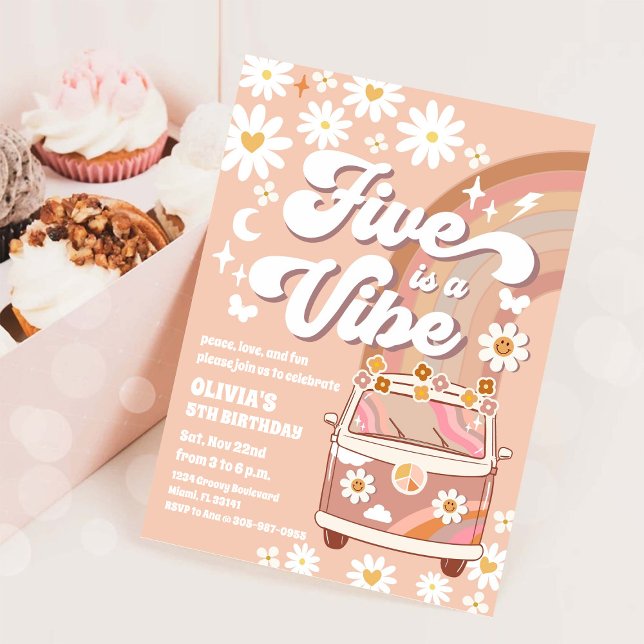 Retro Daisy Van Birthday Invitation (Creator Uploaded)