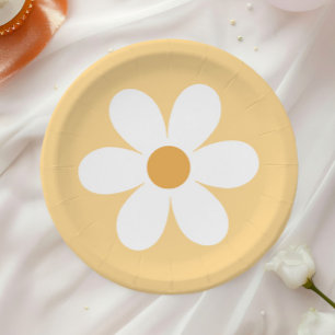 Retro daisy yellow boho paper plates