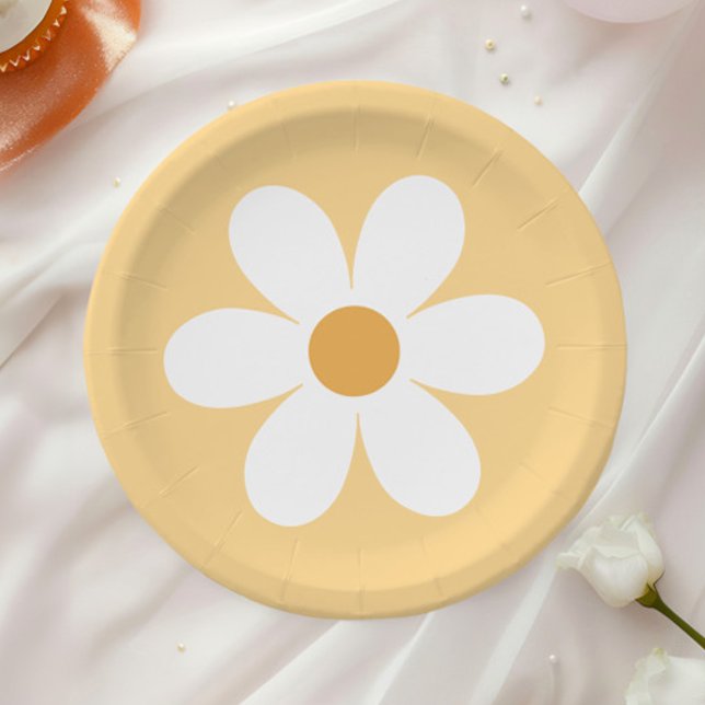 Retro daisy yellow boho paper plates (Creator Uploaded)