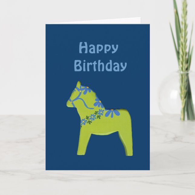 Retro Dala Horse Birthday Card (Front)