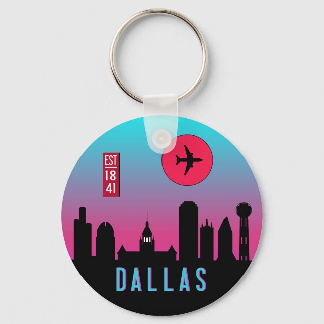 Retro Dallas City Texas Skyline Cityscape Souvenir Key Ring (Front)