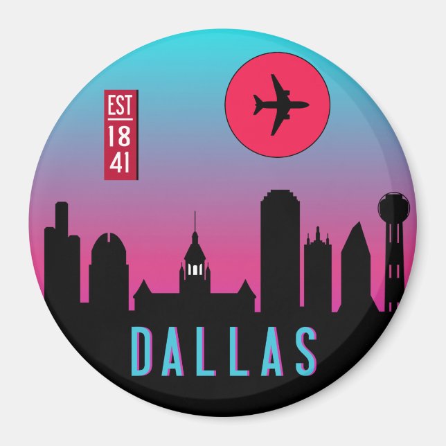 Retro Dallas City Texas Skyline Cityscape Souvenir Magnet (Front)