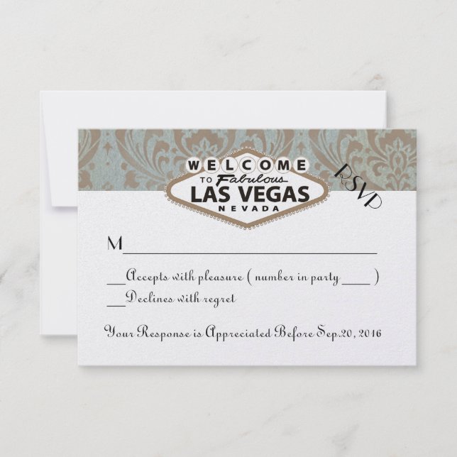 Retro Damask Floral Las Vegas Wedding RSVP (Front)
