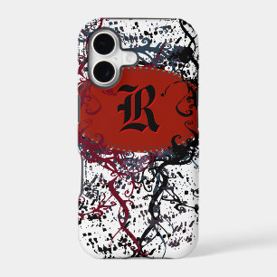 Retro Damask Pattern with Monogram Letter R