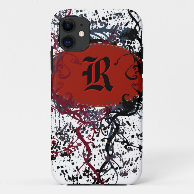 Retro Damask Pattern with Monogram Letter R Case-Mate iPhone Case (Back)