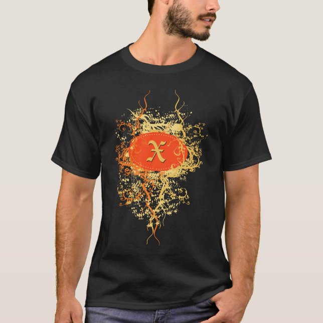 Retro Damask Pattern with Monogram Letter X T-Shirt (Front)
