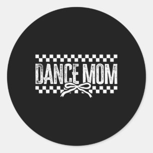 Retro Dance Mum Coquette Bow Chequered Dance Mama  Classic Round Sticker