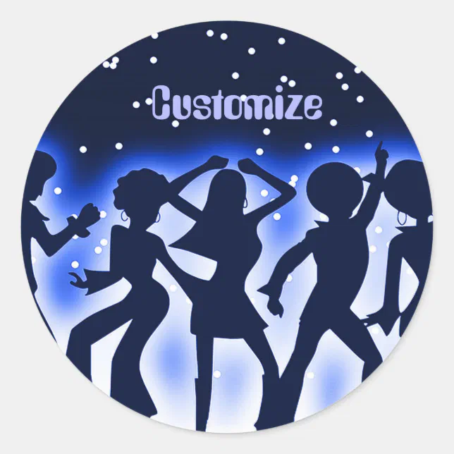 Retro Dance Party Blue Classic Round Sticker | Zazzle
