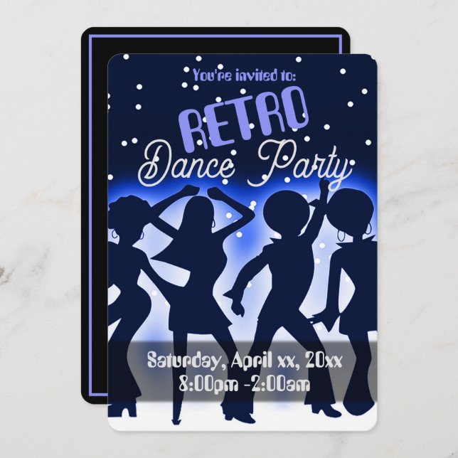 Retro Dance Party Blue Invitation (Front/Back)
