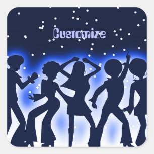 Retro Dance Party Blue Square Sticker