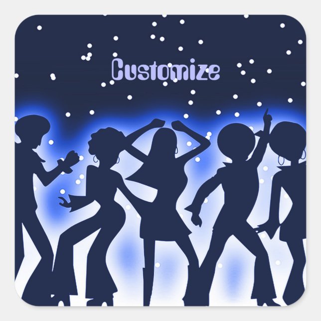 Retro Dance Party Blue Square Sticker (Front)