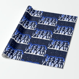 Retro Dance Party Blue Wrapping Paper