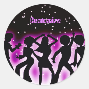 Retro Dance Party Pink Classic Round Sticker