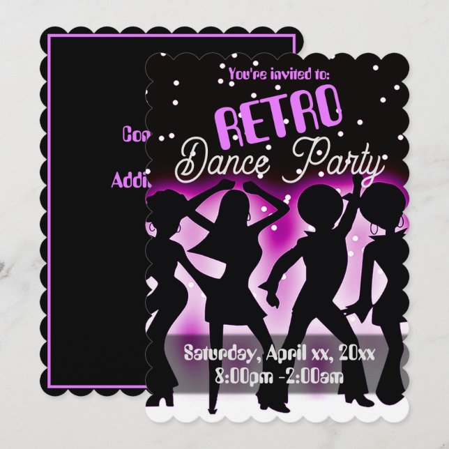 Retro Dance Party Pink Invitation (Front/Back)
