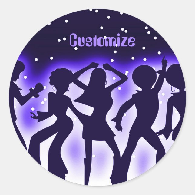 Retro Dance Party Purple Classic Round Sticker (Front)