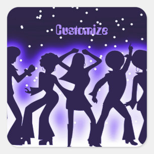 Retro Dance Party Purple Square Sticker