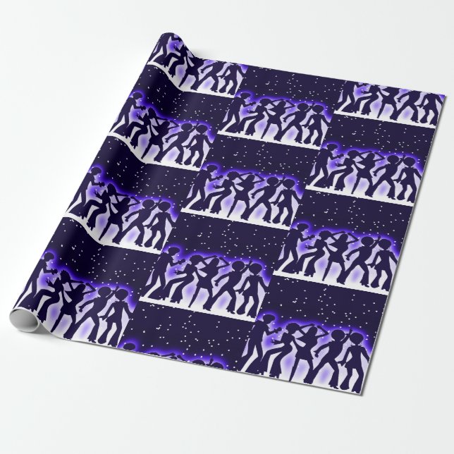 Retro Dance Party Purple  Wrapping Paper (Unrolled)