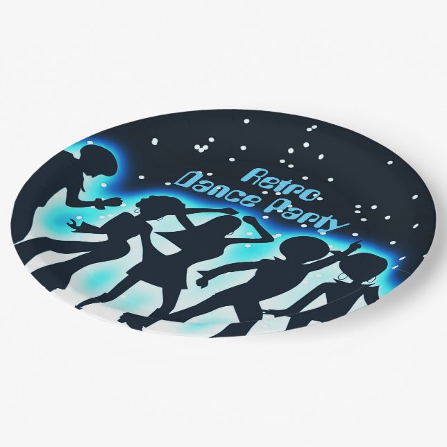 Retro Dance Party Teal Paper Plate (Angled)
