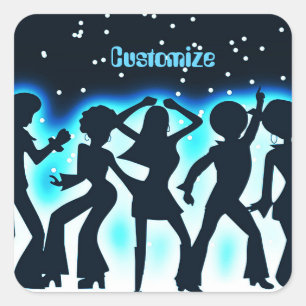 Retro Dance Party Teal Square Sticker