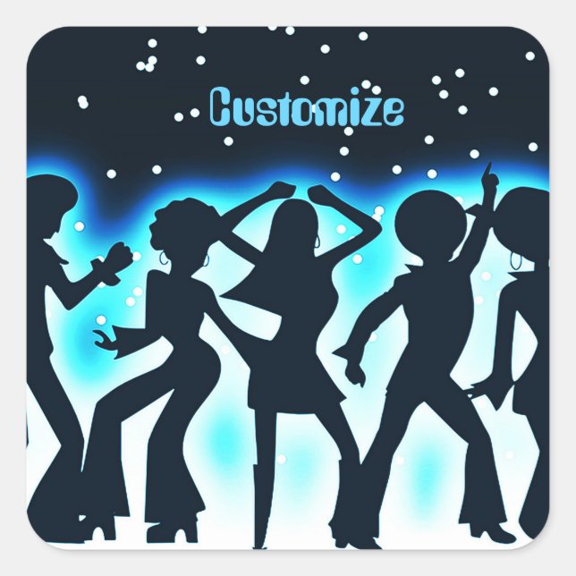 Retro Dance Party Teal Square Sticker (Front)