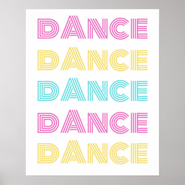 Retro Dance Pink Yellow Turquoise  Poster (Front)