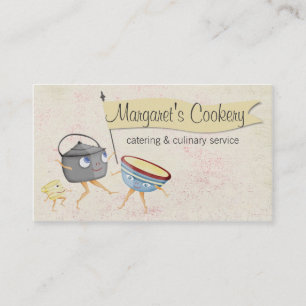 Retro dancing cooking pots utensils biz card