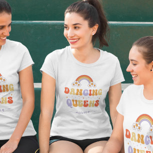 Retro Dancing Queens & Name 70s Bachelorette Party T-Shirt