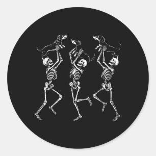 Retro Dancing Skeletons Dachshund Cute Halloween Classic Round Sticker