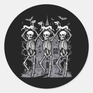 Retro Dancing Skeletons Dachshund Cute Halloween Classic Round Sticker