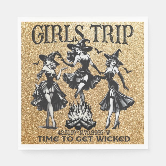 Retro Dancing Witches, Girls Night Napkin (Front)
