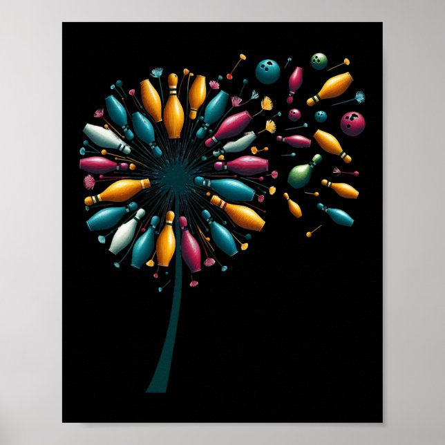 Retro Dandelion Bowling Pins Bowler Bowling Player Poster (Front)