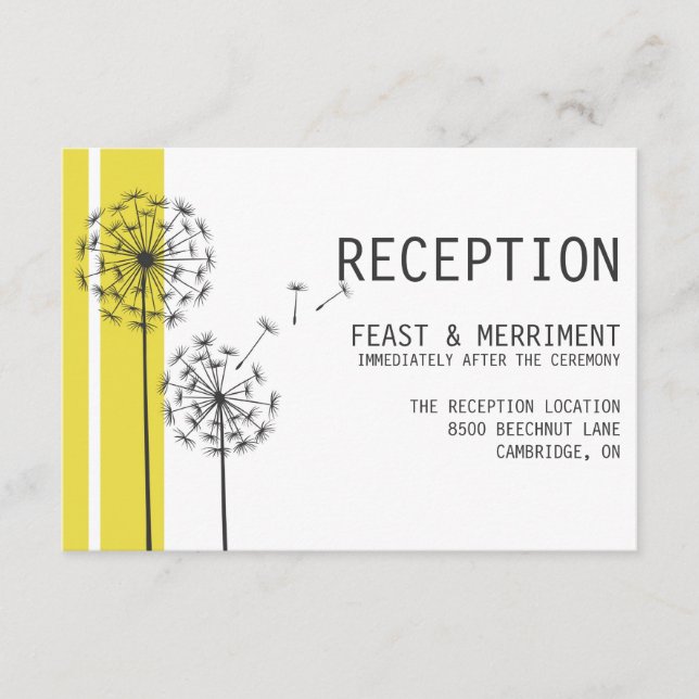 Retro Dandelions Yellow Minimalist Reception Card (Front)