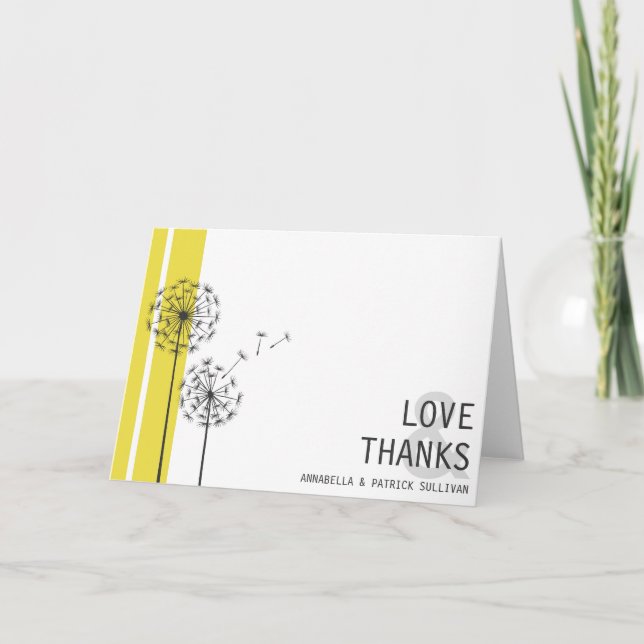 Retro Dandelions Yellow Minimalist Thank You Card (Front)