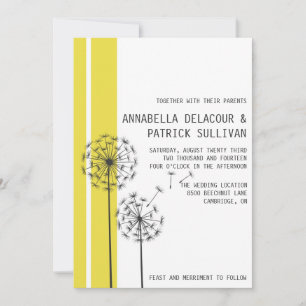 Retro Dandelions Yellow Minimalist Wedding Invitation