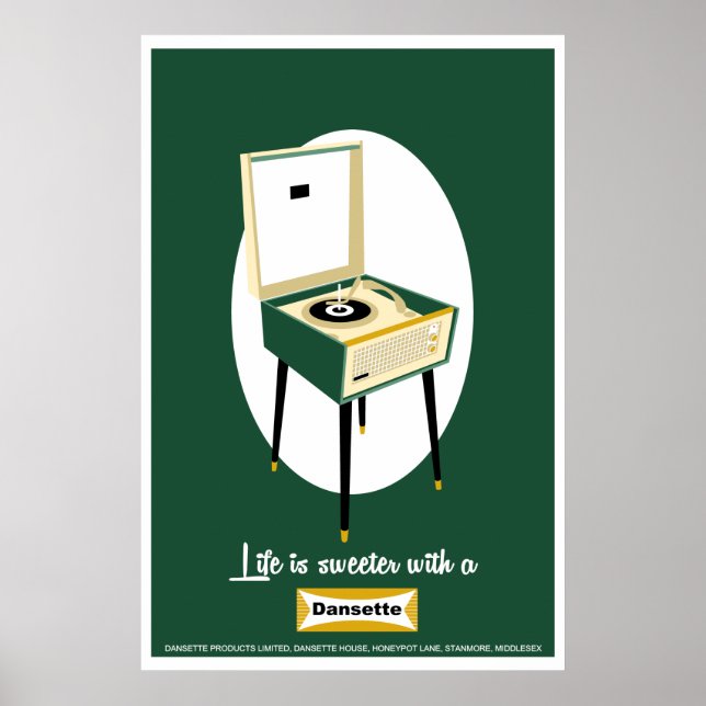 Retro Dansette green record player Pop Art poster (Front)