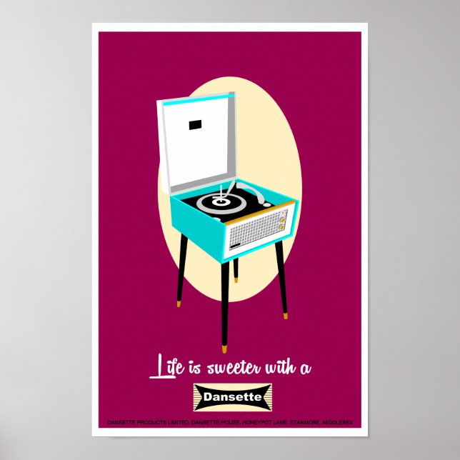 Retro Dansette record player Pop Art poster (Front)