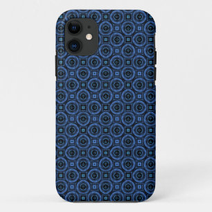 Retro Dark Blue Circles Abstract iPhone 11 Case