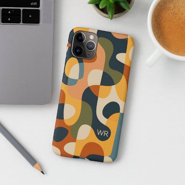Retro Dark Colours Amorphous Shapes Art Pattern iPhone Case (Creator Uploaded)