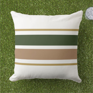 Retro Dark Green Light Brown Wide Racing Stripese Cushion
