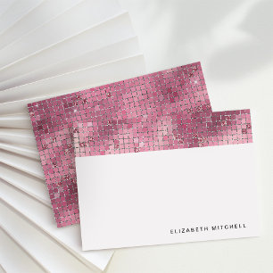 Retro Dark Pink Disco Ball Mirror   Monogram Card