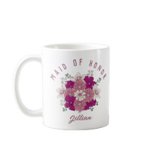Retro Dark Pink Flower Custom Name Bridesmaid Mug