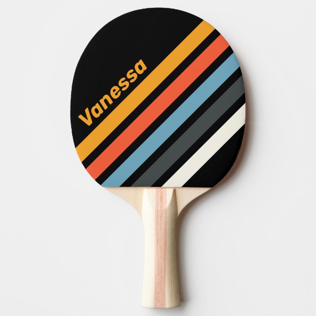Retro Dark Rainbow Angled Striping with Name Ping Pong Paddle (Front)