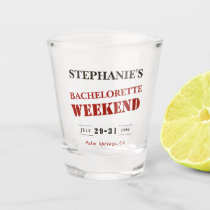 Retro Dark Red, Black & White Bachelorette Weekend Shot Glass