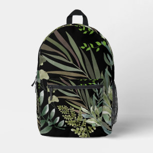 Retro Dark Sage Floral Fern Botanical Foliage Printed Backpack
